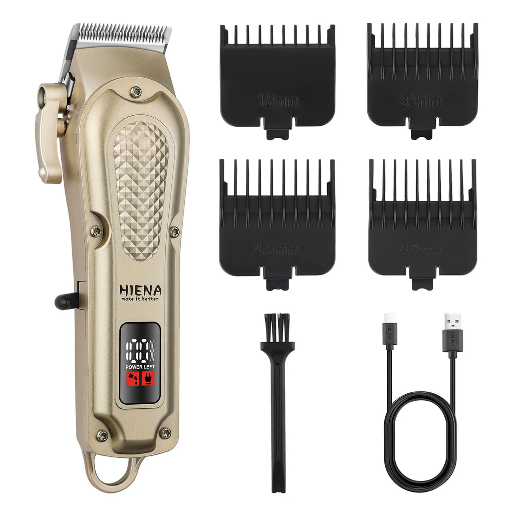 HIENA PRO Professional Hair Clipper for Men, Electric Barber Clipper & Trimmer, Cordless Rechargeable Hair Cutting Clippers, Men's Hair Cutting Tools(Black) (Gold)