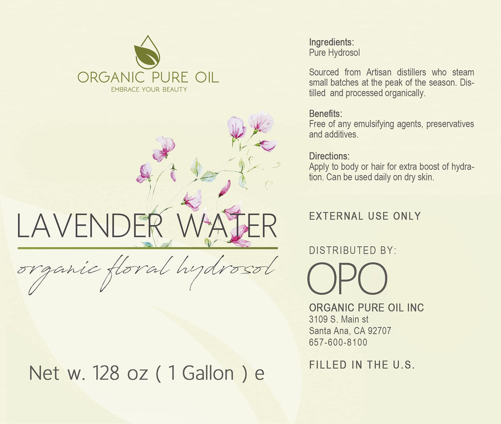 OPO Lavender Water Hydrosol - Pure Steam Distilled Natural Non GMO Calming Bulk Body, Face, Facial Toner, Aromatherapy, Set Makeup, Cleanser Mist Spritz (128 oz / 1 Gallon)