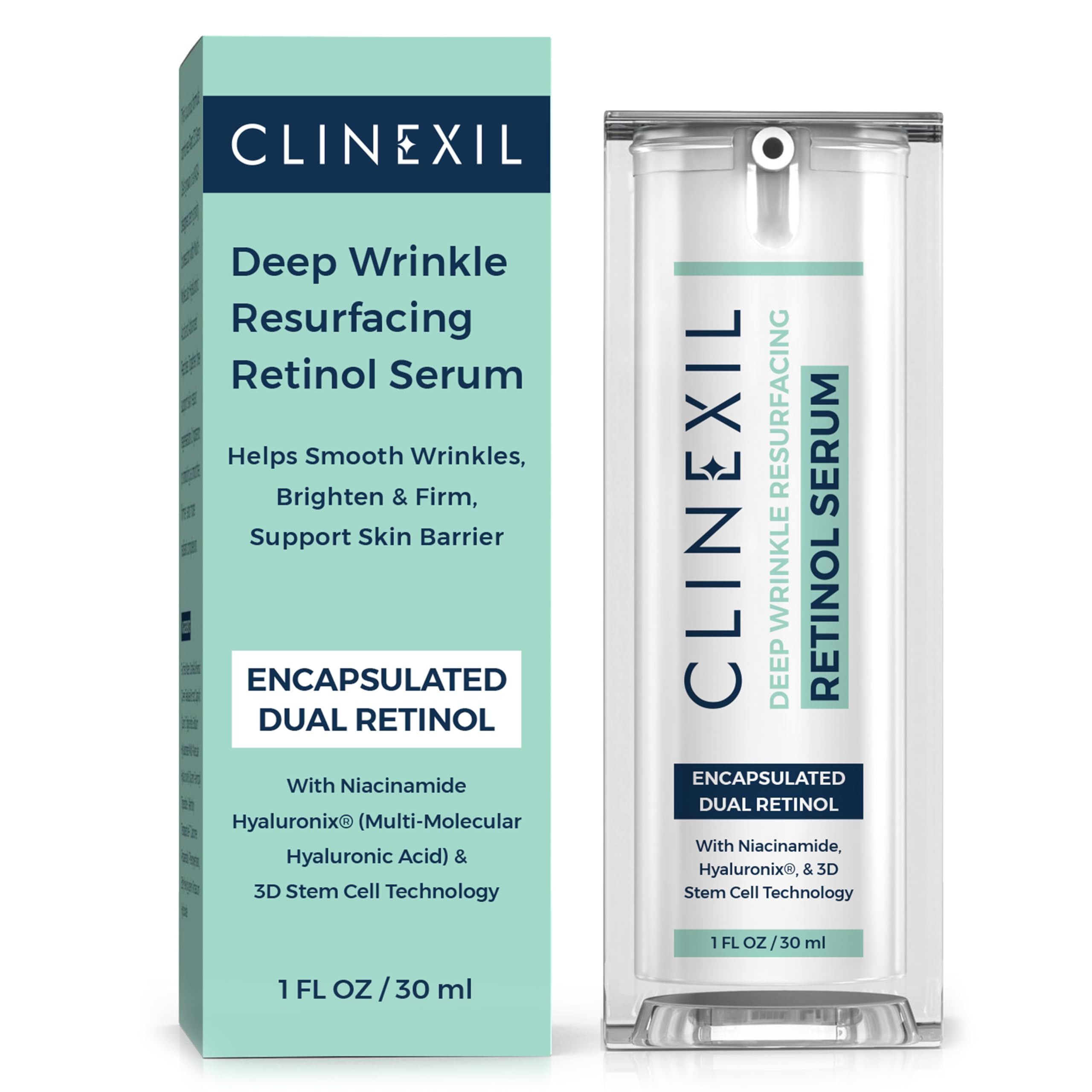 Clinexil Anti-Aging Retinol Collagen Serum for Face- 1% Encapsulated Retinol, Niacinamide & Hyaluronic Acid Improves Wrinkles, Hydration, Skin Texture. Gentle for Sensitive Skin-Fragrance Free-1 FL OZ