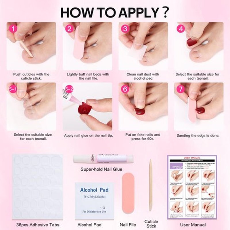 Press on Toenails Short - Findigit Toenail Press Ons Square for Girl Women, Press on Toe Nails with Glue, Fake Toenails in 16 Sizes- 32 Toenails Kit,Red Cat Eye