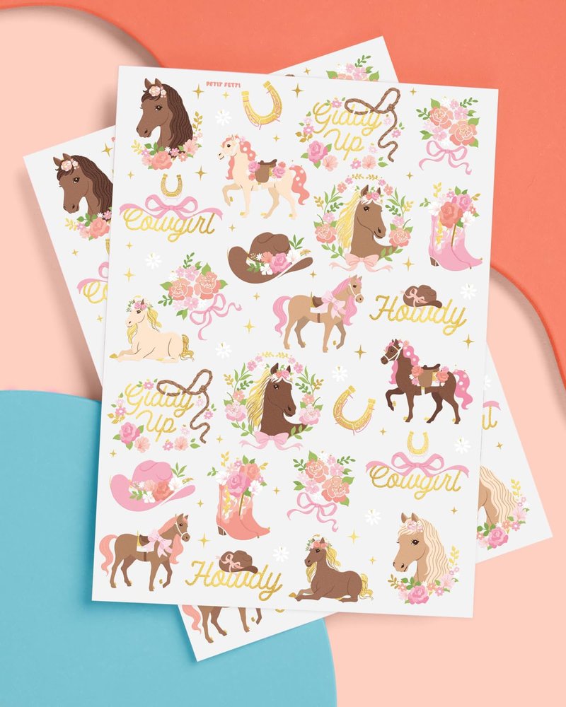 xo, Fetti Pink Horse Girl Temporary Tattoos - 52 Gold Foil Pcs | Cute Cowgirl Birthday Accessory, Pony Bachelorette Party Favor, Cute Kids Activity