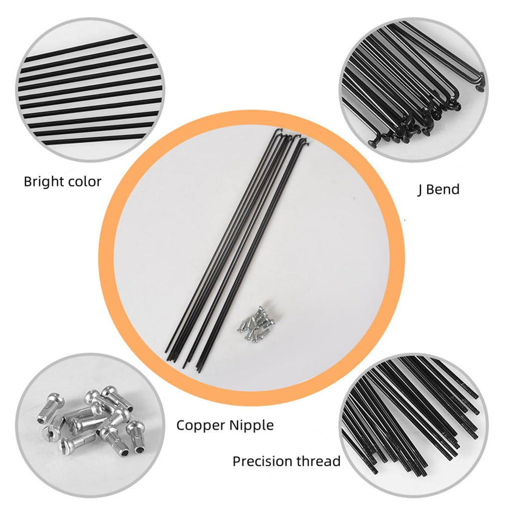 Stainless Steel Spokes and Nipples Bike Spokes，12G Bike Wheel Spokes Carbon Steel Black 10pcs for Mountain Bike Road Bike