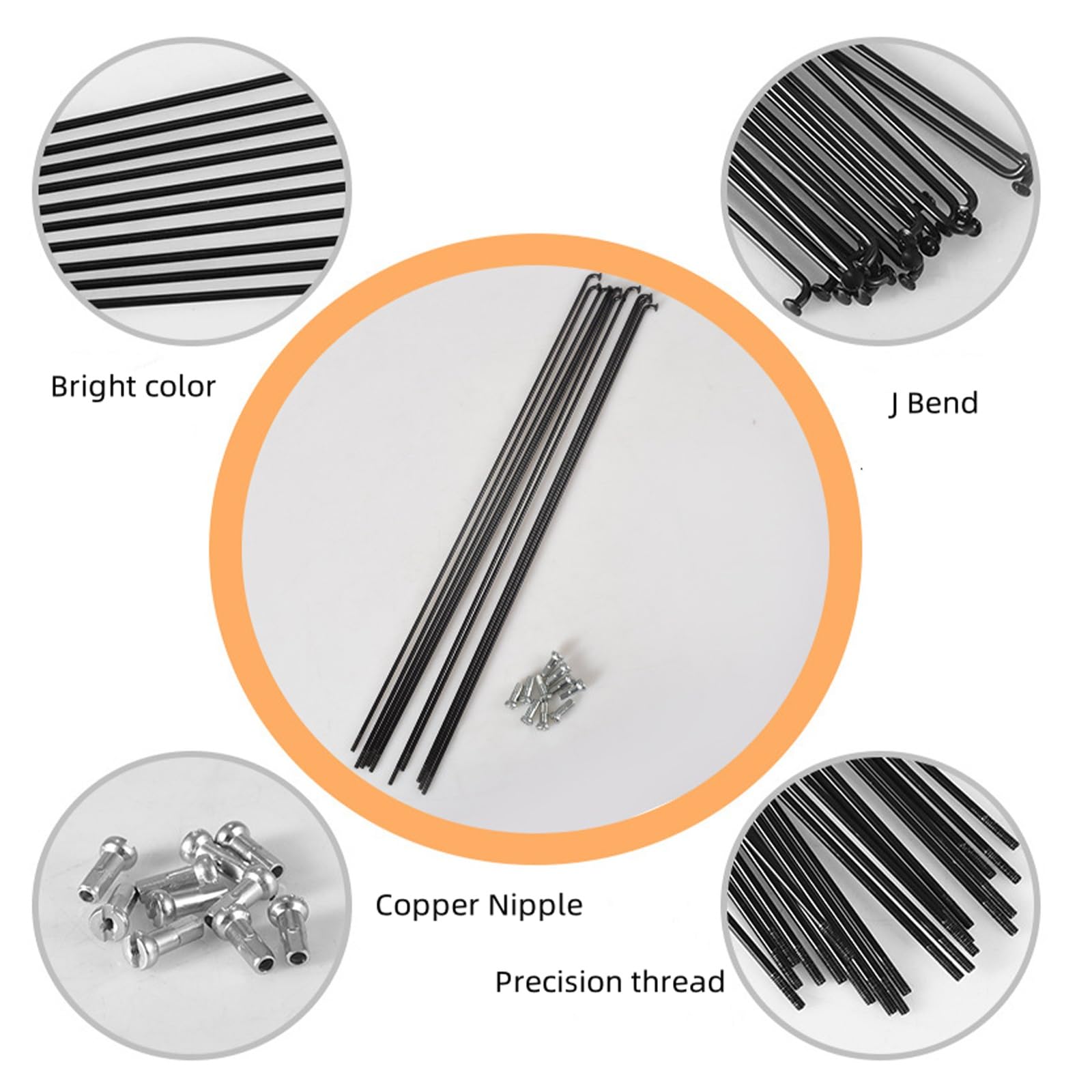 Stainless Steel Spokes and Nipples Bike Spokes，12G Bike Wheel Spokes Carbon Steel Black 10pcs for Mountain Bike Road Bike