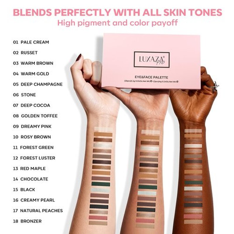 LUXAZA PRO 5-in-1 Backed Eyeshadow Makeup Palette with Blush Bronzer Highlighter, Natural Nude Eye Shadow Palettes 18 Colors Matte Shimmer Glitter Tone Long Lasting Smudge-Proof, Ideal Gifts for Women