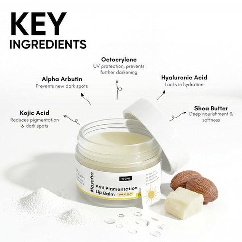 Masofta Shea Butter Lip Balm - Smooth, Clear Lips with Kojic Acid & SPF 30 | 0.52 oz (15g)