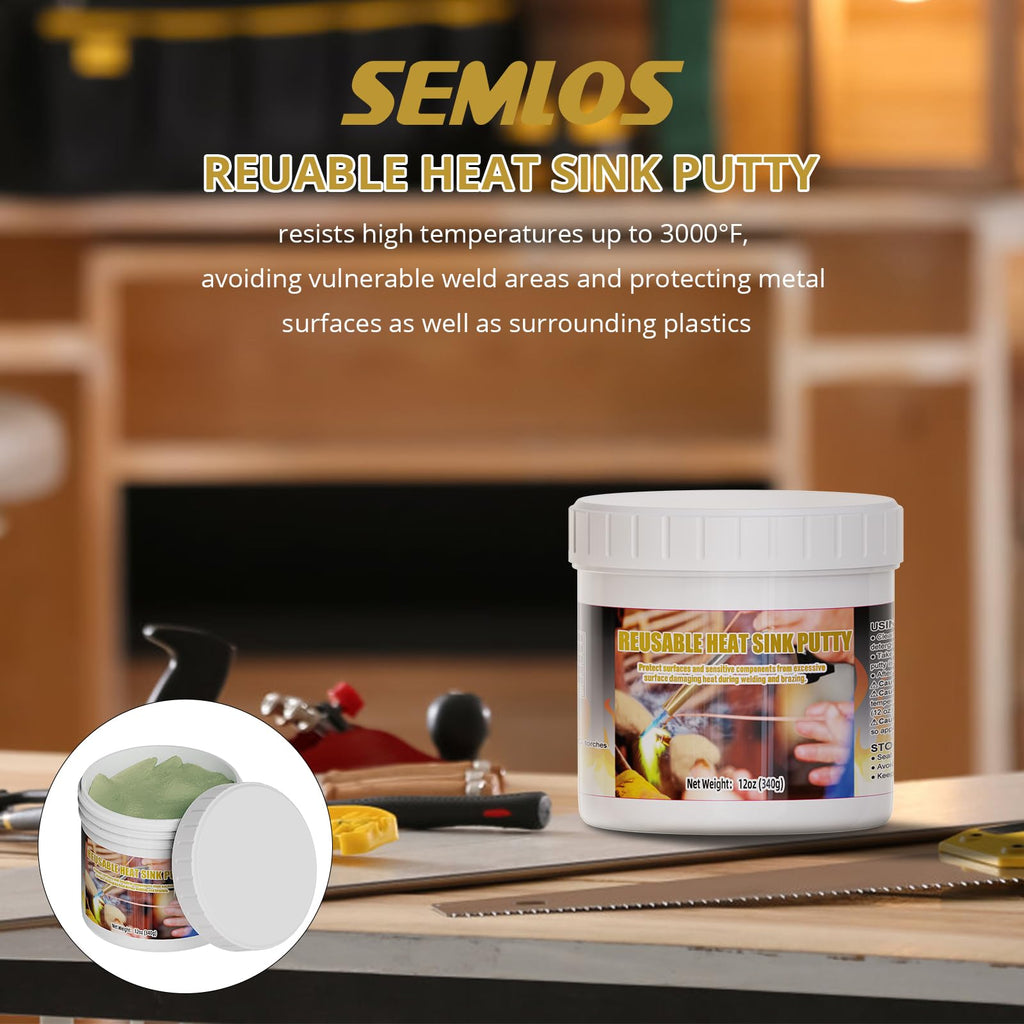 Semlos Heat Blocking Putty Jar (1), The Moldable & Reusable Solder Heat Insulation Clay, Heat Barrier for Installing Sight Glasses, TXV Valves, Directional Valves et al（12 oz）