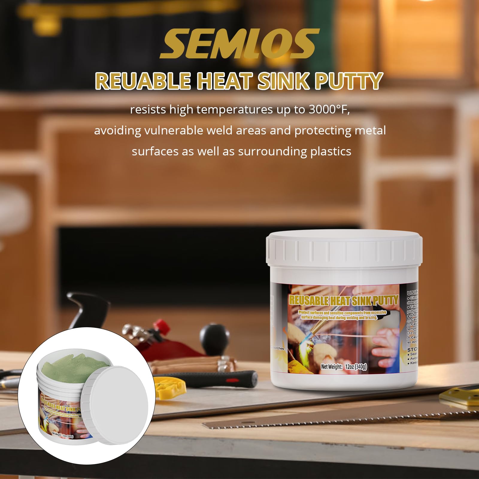 Semlos Heat Blocking Putty Jar (1), The Moldable & Reusable Solder Heat Insulation Clay, Heat Barrier for Installing Sight Glasses, TXV Valves, Directional Valves et al（12 oz）