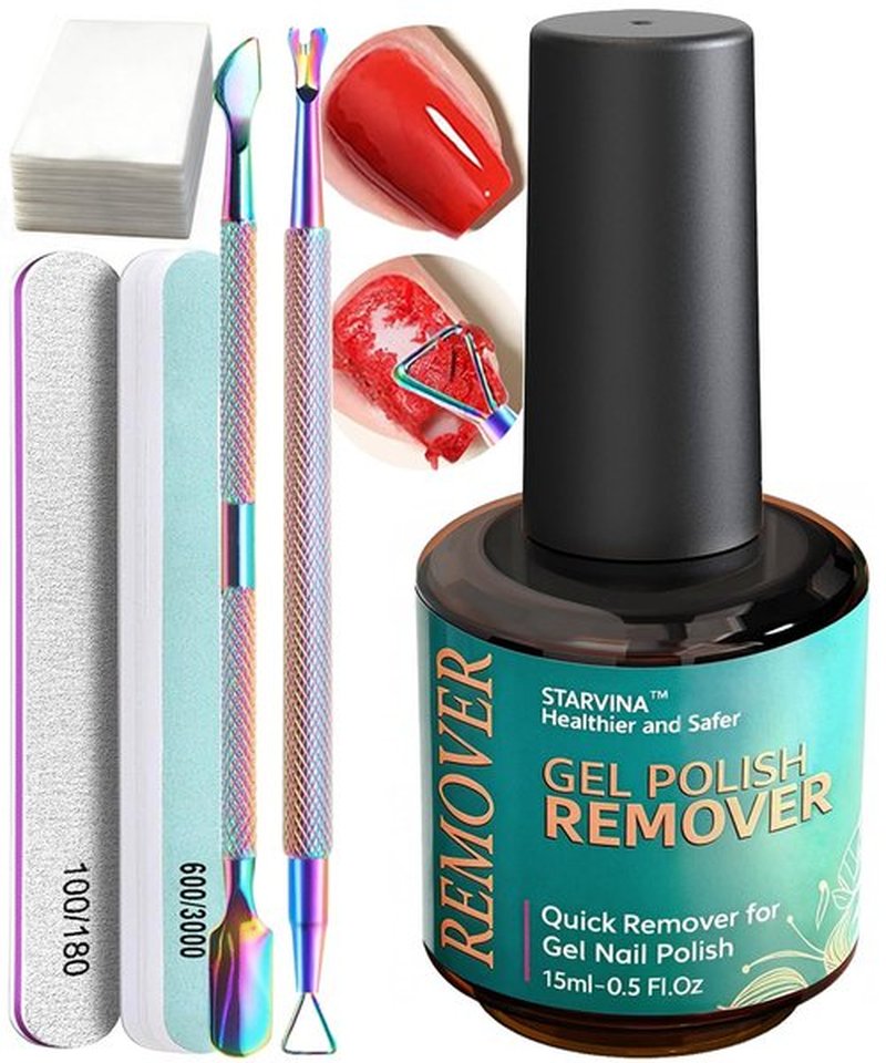 STARVINA Gel Nail Polish Remover, No Need Soaking or Wrapping Gel Remover for Nails, Easily and Quickly Removes Gel in 2-5 Minutes, with Cuticle Pusher & Scraper for Home DIY Use