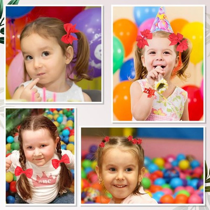 Red Hair Bows Set - 50PCS Valentines Birthday Hair Bow for Little Toddler Kids Girls Hair Accessories