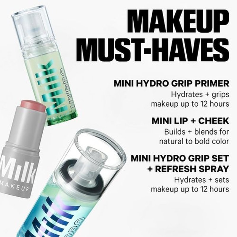 Milk Makeup Mini Must-Haves Set | Hydrating Face Primer, Setting Spray & Cream Blush in Werk (Dusty Rose)