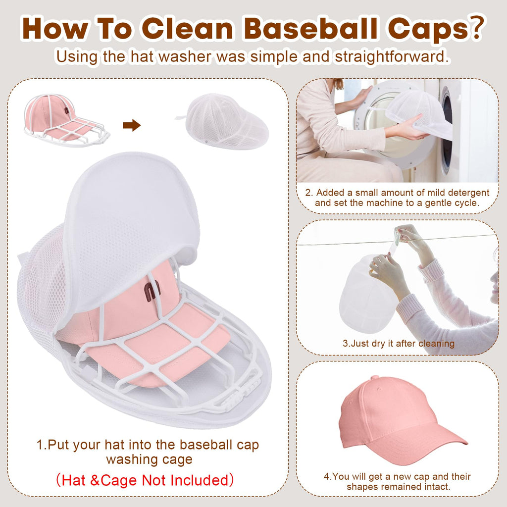 SelfTek 2 Pack C-ap Washer, Hat Cleaner for Baseball, Hat Washer Mesh Bags Compatible with Most Washing Cage- Hat Rack is NOT INCLUDED