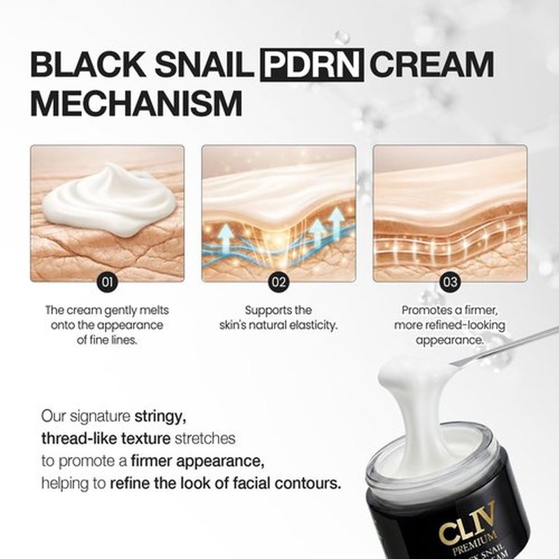 CLIV Black Snail PDRN Cream | 65% Snail Mucin & Peptide Moisturizer - Firming & Lifting for Fine Lines - 1.76 fl oz (52ml)