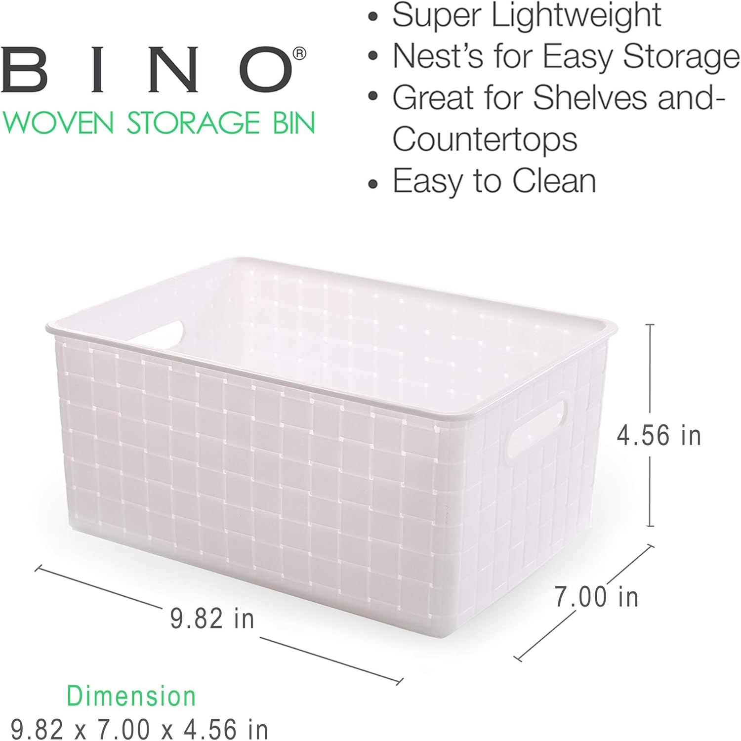 BINO Small White Plastic Baskets - 5 Pack Rectangular Organizers for Cabinets & Drawers | Durable & Portable
