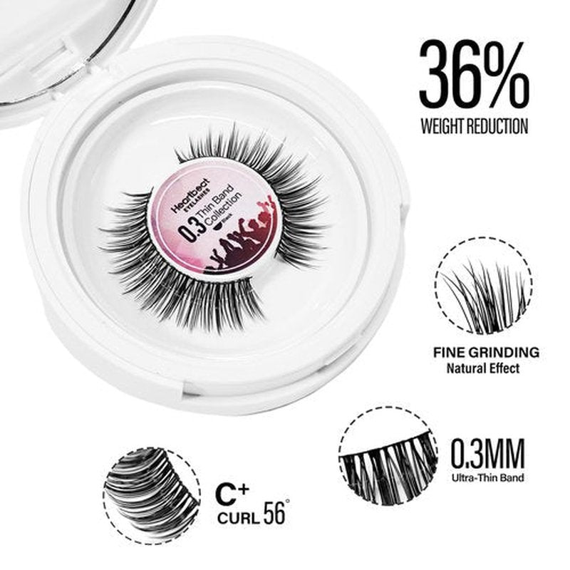 Happy Heartbeat False Lashes Natural Look Thin Band Eyelashes,Wispy Soft Cat Eye Volume Reusable Strip Fake Lashes,with Lash Glue and Eyelash Curler Professional Kit (LS1 Kit)