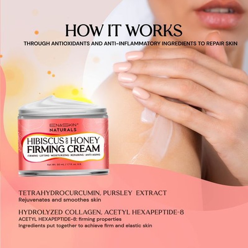 Enaskin Naturals Neck Firming & Tightening Cream with Hibiscus and Honey: Anti-Aging Moisturizer for Fine Lines, Wrinkles & Deep Hydration – Neck, Face & Chest Cream - 1.7 Fl Oz