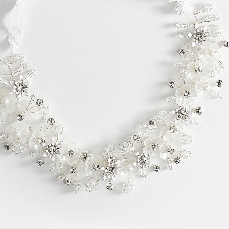 YOUlDIANZI Flower Princess Headpiece, Pearl Bridal Hair Accessory for Women Wedding Hair Band for Bride Princess Crown First Communion Headpiece for Womens Birthday, Party, Wedding