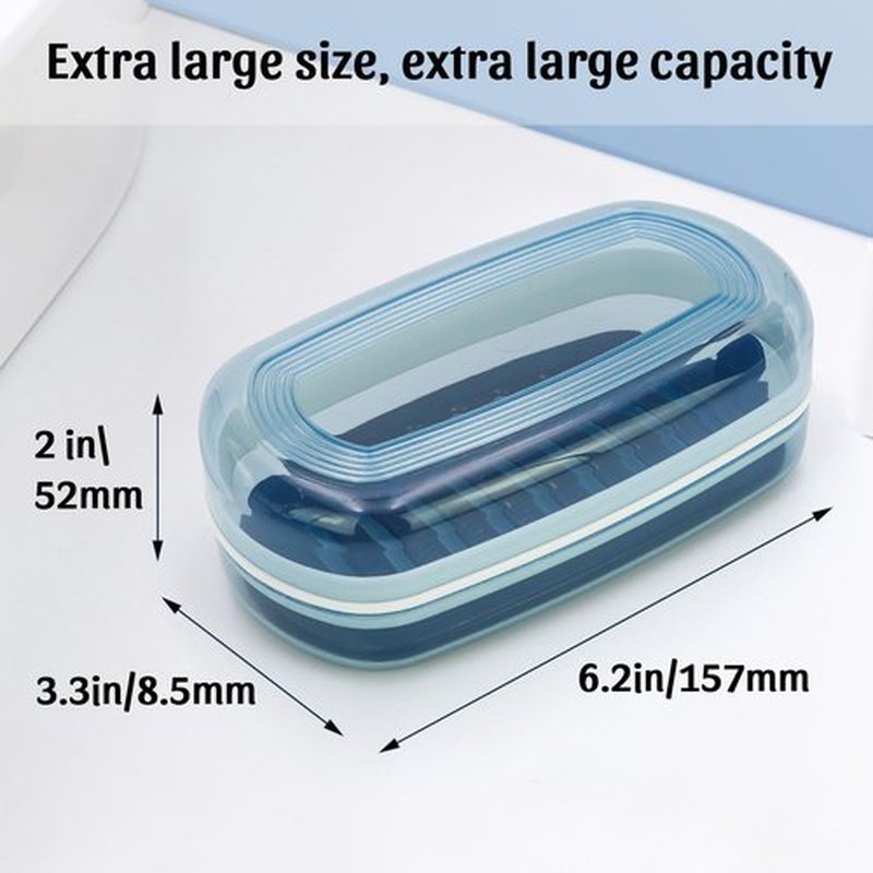 OZNER Clear Travel Soap Case - Leak-Proof Soap Holder with Draining Layer for Shampoo & Conditioner Bars | Blue, 1 Pack
