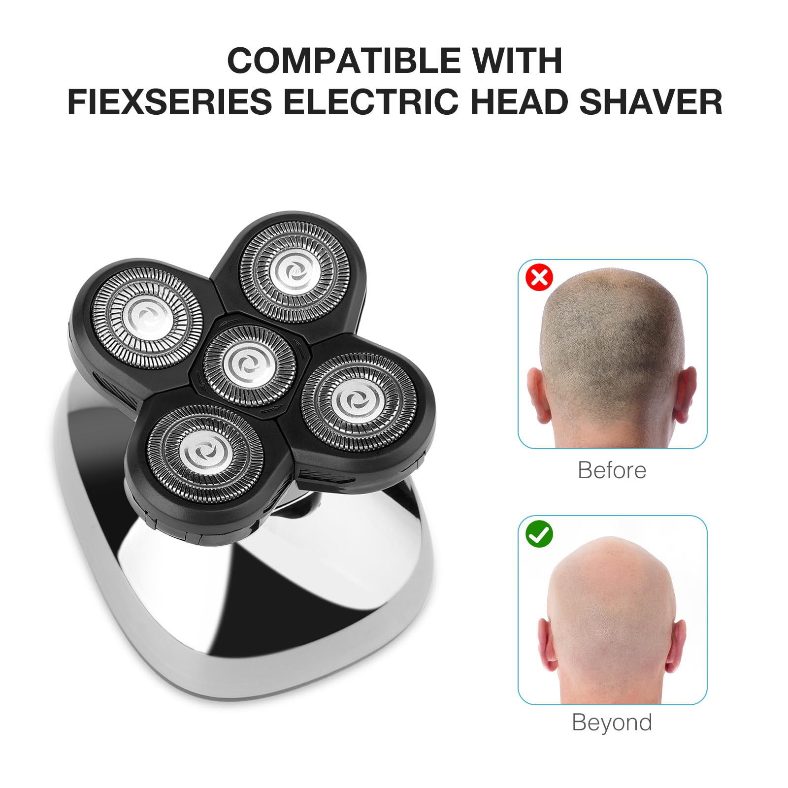Universal 2pcs 5 Blades Shaver Replacement Heads Compatible with Freebird Head Shave for Freedom Grooming Replacement Head and More with Easy Clean Brush Blade Cover