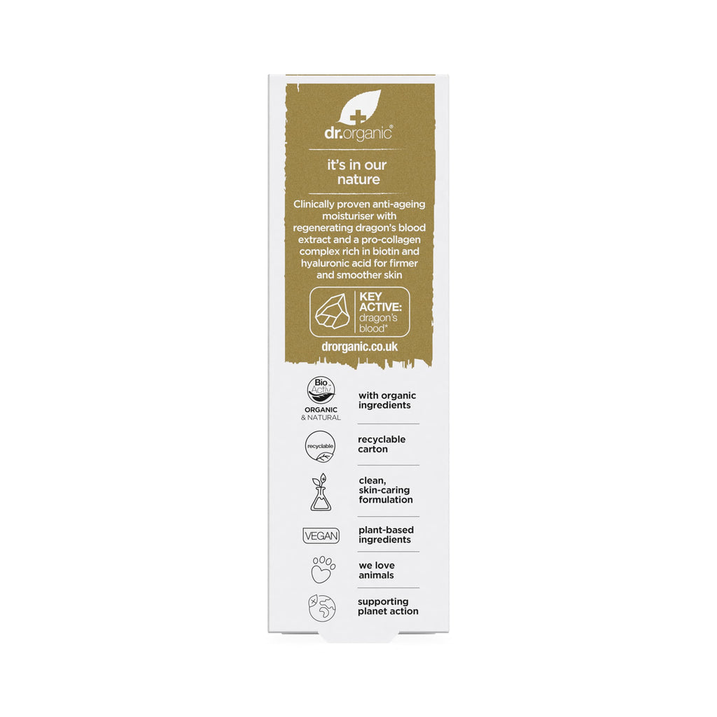 Dr. Organic Pro Collagen Plus + Anti-Ageing Moisturiser with Dragon’s Blood | Reduces Wrinkles, (Dry & Sensitive Skin) Natural, Certified Organic, Paraben & SLS-Free, 50 mL / 1.7 fl oz