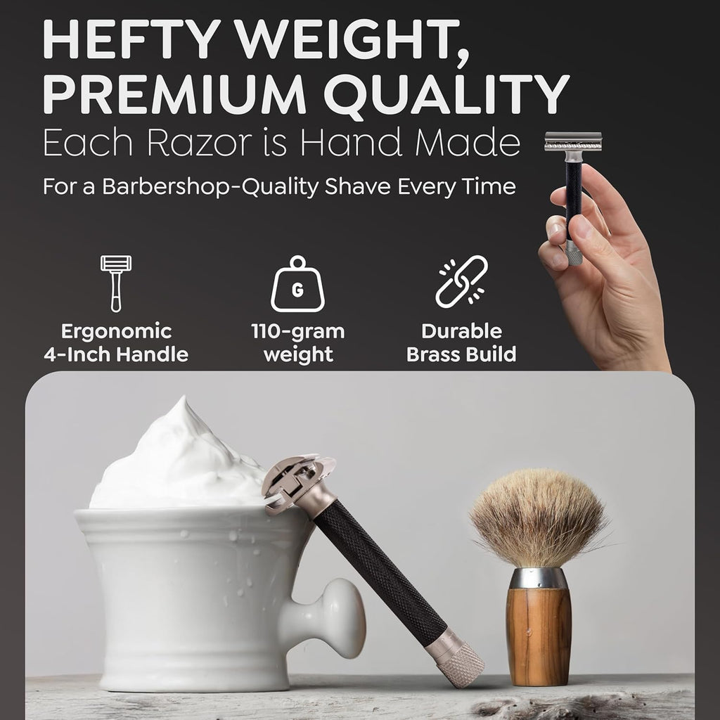 Parker THE VARIANT CLOSED COMB - ADJUSTABLE Double Edge Safety Razor, Customize your Shave with a Turn of the Dial from Mild to Aggressive - 5 Blades Included (GRAPHITE GRAY)