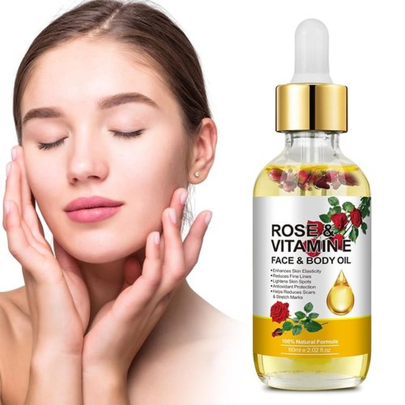 plomala Vitamin E Face Oil,Rose Vitamin E Oil with Gua Sha Massage Tools for Face & Body,Organic Rose Oil for Moisturizing and Hydrating-2.02 fl.oz