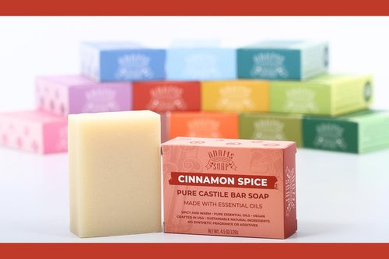 Adams Handmade Soap Cinnamon Spice Pure Castile Bar Soap – 4.5 oz | Vegan, Cold Process, Essential Oils, 84% Organic, Fair Trade, No Additives, USA Made