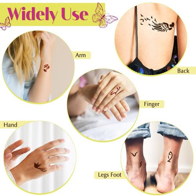 Temporary Tattoo Kit for Teens & Adults – 3 Tattoo Pastes (2 Brown+Cherry Red), 100pcs Reusable Stencils, Outline Pen, Long Lasting Waterproof Body Art, DIY Skin Painting for Festivals, Parties Makeup