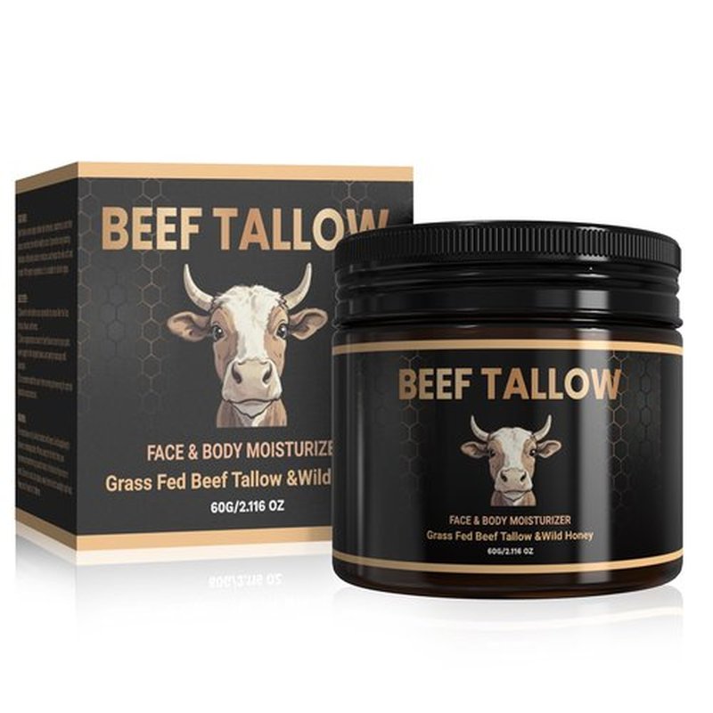 Beef Tallow for Skin, Grass-Fed Beef Tallow and Honey Balm with Olive Oil, Whipped Face Moisturizer Cream for Body, Natural Formula for Dry & Sensitive Skin, Light Scent (2.11 oz, Unscented)