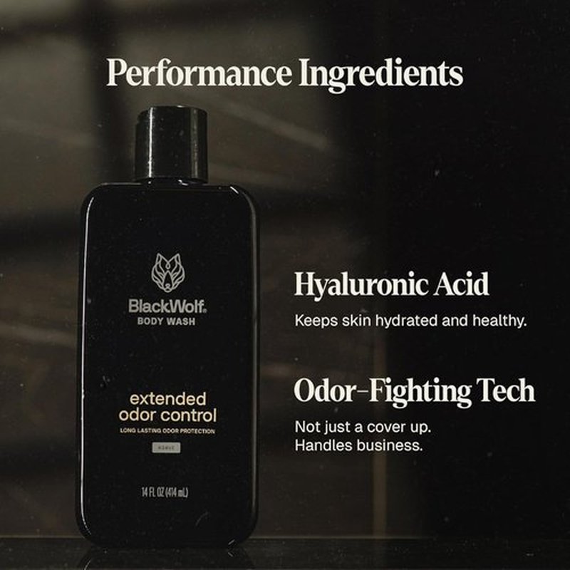 Black Wolf Deodorizing Body Wash for Men - Long-Lasting Hydrating Shower Gel with Agave Scent - Removes Odor & Grime