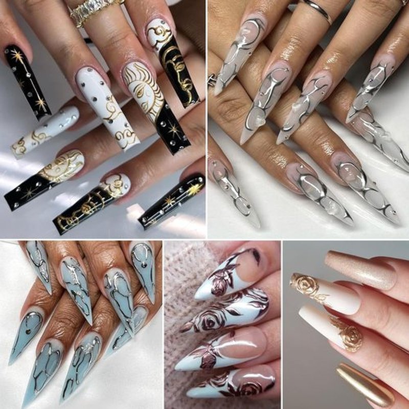 SUTOKAKA 3pcs Metallic Gel Nail Polish Set, Silver Gold Champagne Metal Painting Gel Mirror Chrome 3D Effect Glossy Soak off UV/LED Nail Glue for Home Salon DIY