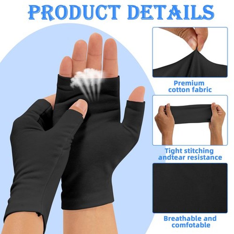 6 Pairs Cotton Gloves Eczema, Cotton Eczema Gloves for Women and Men, Touchscreen Fingerless Black Gloves for Art Handling, Fingerless Moisturizing Gloves for Dry Hands Overnight Skin Protect (Black)
