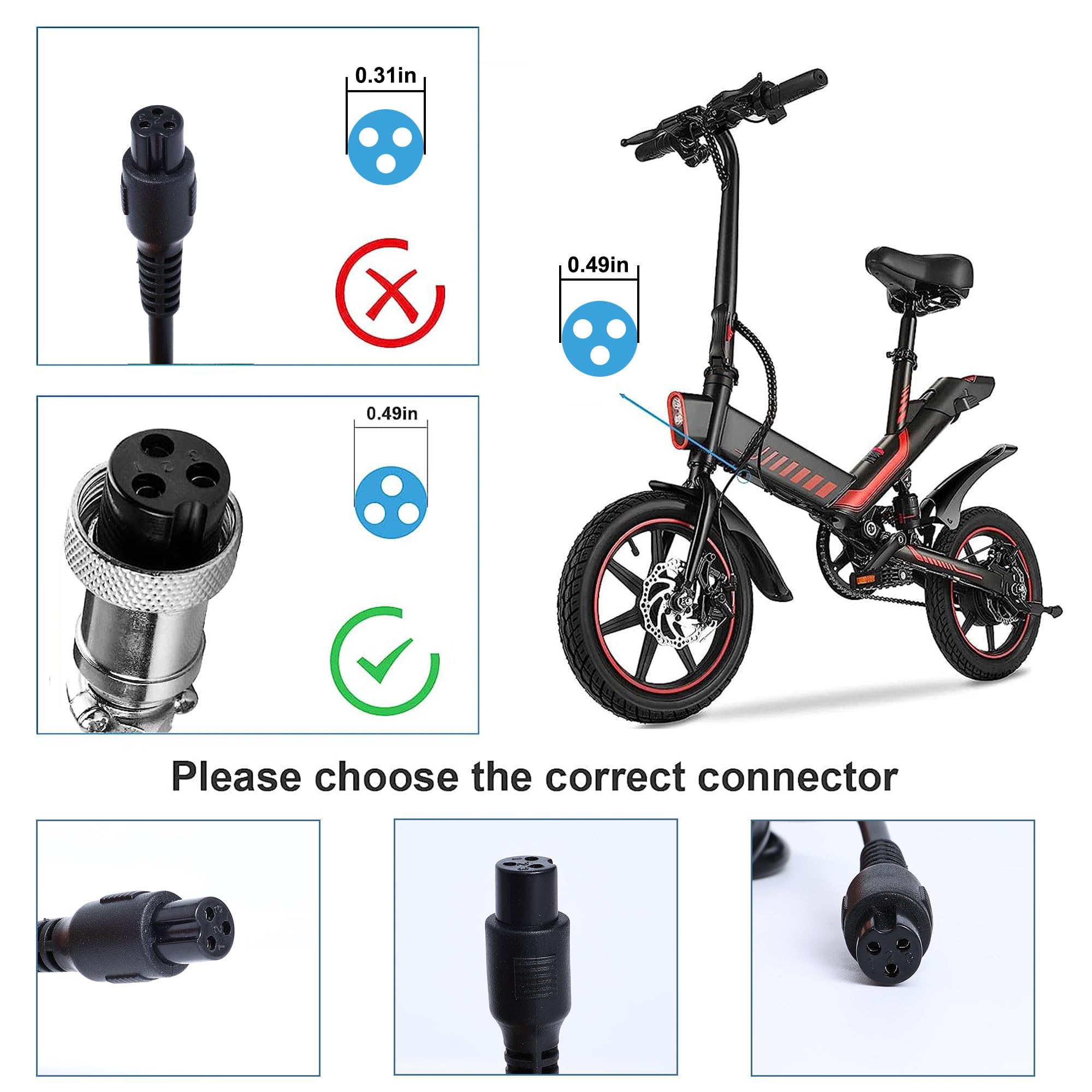 EVAPLUS UL Certified 54.6V Power Adapter for Electric Bike Electric Scooter, 48V Lithium Battery Charger with 12.0mm/0.47in Standard 3-Prong Connector