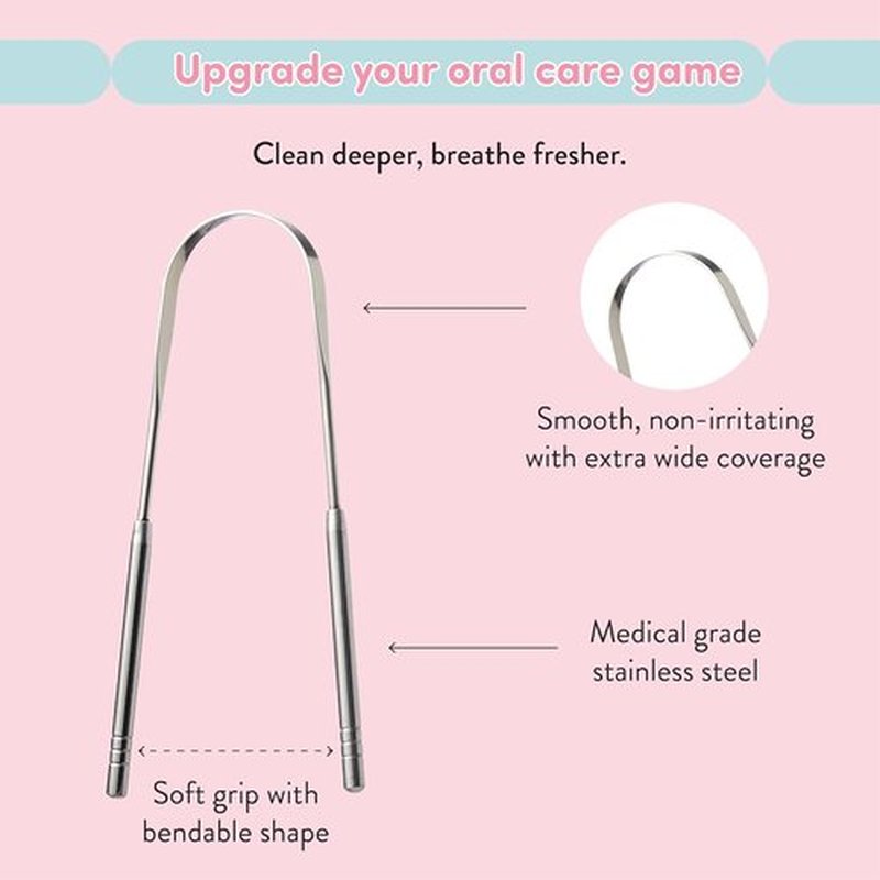 Éclat Stainless Steel Tongue Scraper - Travel Case Included | Flexible & Durable for Fresh Breath (Twin U Shape)