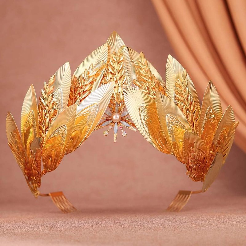 Yean Big Gold Leaf Crown Greek God Headband Golden Roman Laurel Headwear for Women and Girls