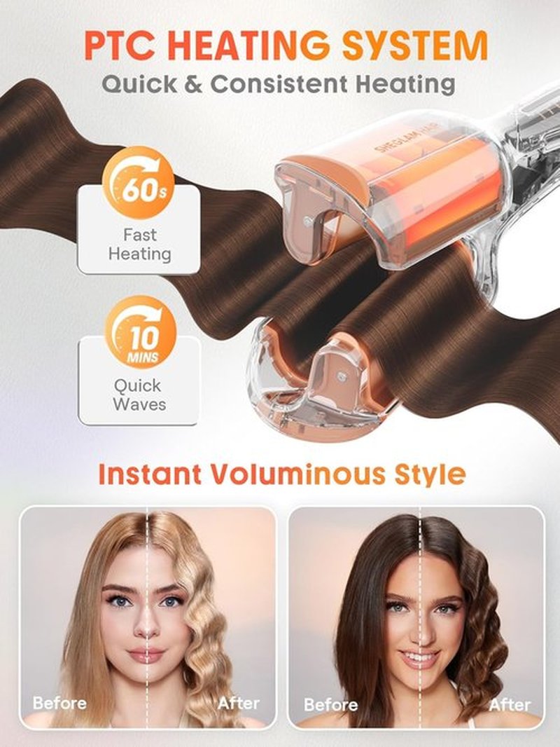 **SHEGLAM Hair Waver | 2 Barrel Crimper with Smart Timer & Adjustable Temps - 1 Inch, Dual Voltage**