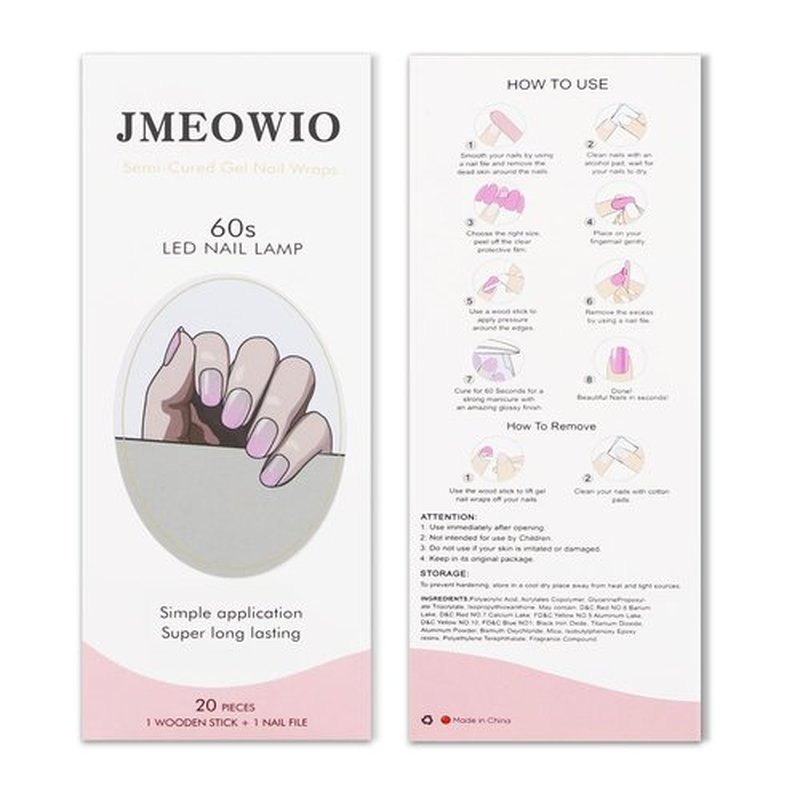 JMEOWIO Gel Nail Stickers Purple Pink Semi Cured Gel Nail Strips Wraps UV/LED Nails Art Design Decoration Accessories