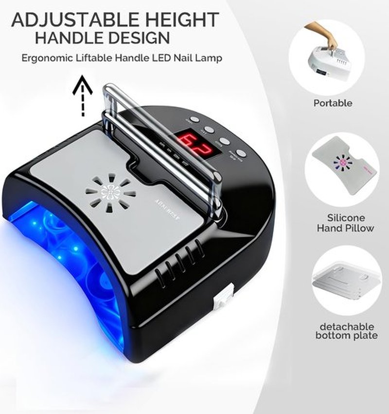 OBEEGOO Cordless UV LED Nail Lamp,72W Professional Nail Dryer for Gel Polish with Fan - UV Light for Gel Nails with 36 Upgraded Light Beads, LED Gel Nail Lamp for Salon & Home DIY (Black)