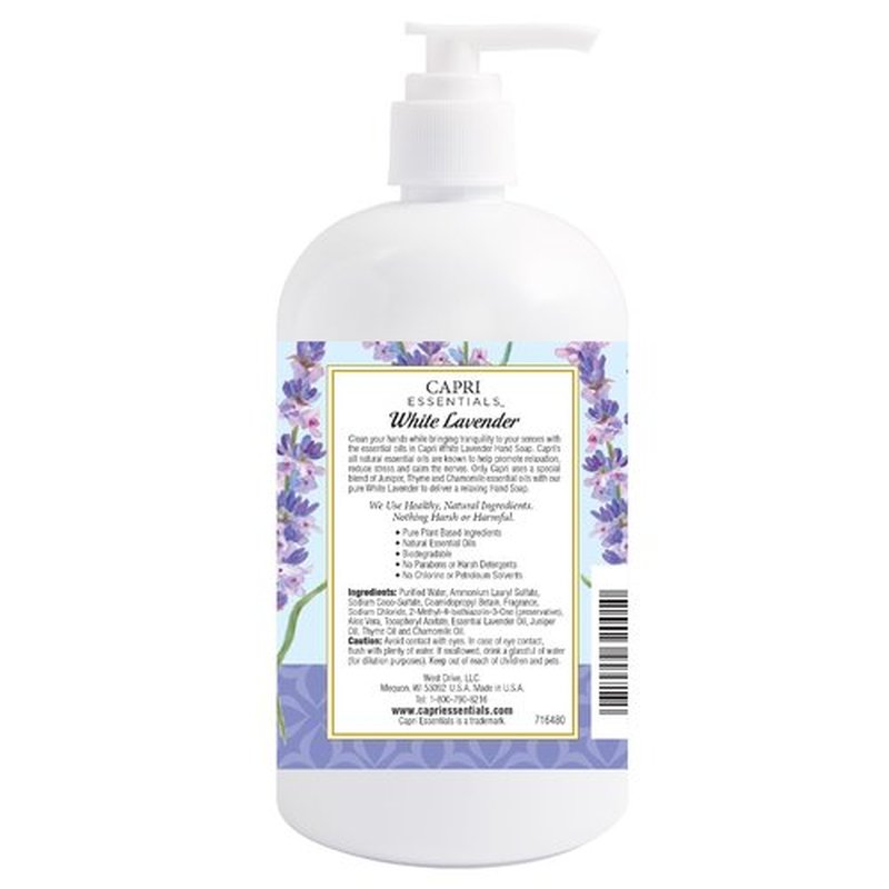 CAPRI ESSENTIALS Hand Soap Liquid, Natural Household Cleaning Supplies, Gentle Plant Based Aromatic Hand Wash, Blend of Essential Oils, Removes Dirt & Grime, White Lavender Scent, 16 FL Oz (2 Pack)
