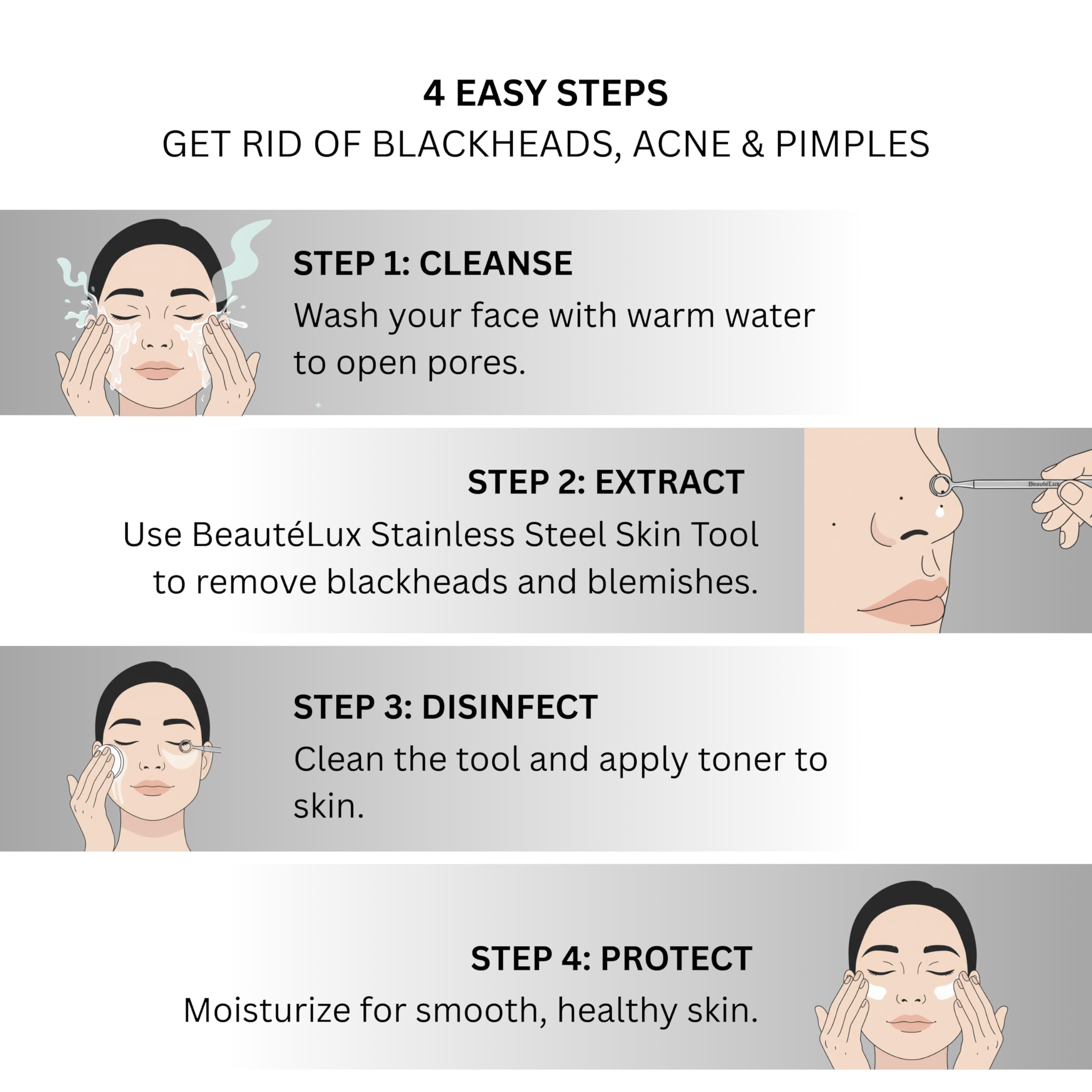 BeautéLux 2-in-1 Blackhead Removal Tool, Stainless Steel Acne Extractor, Blackhead & Whitehead Remover for Face/Nose, Dual-Loop Pimple Extractor, Skin Blemish Tool