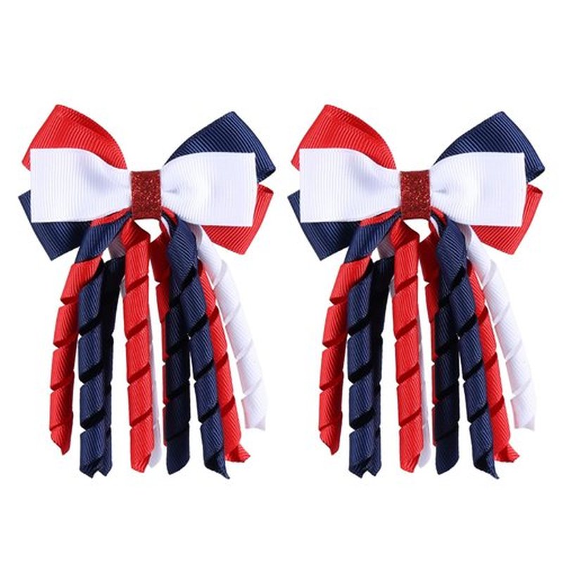 SUPCLIPS Independence Day Hair Bow Clips 3 Inch Red White Navy Blue Curly Ribbon Hair Clips Handmade School Girls Hair Accessories for 4th of July