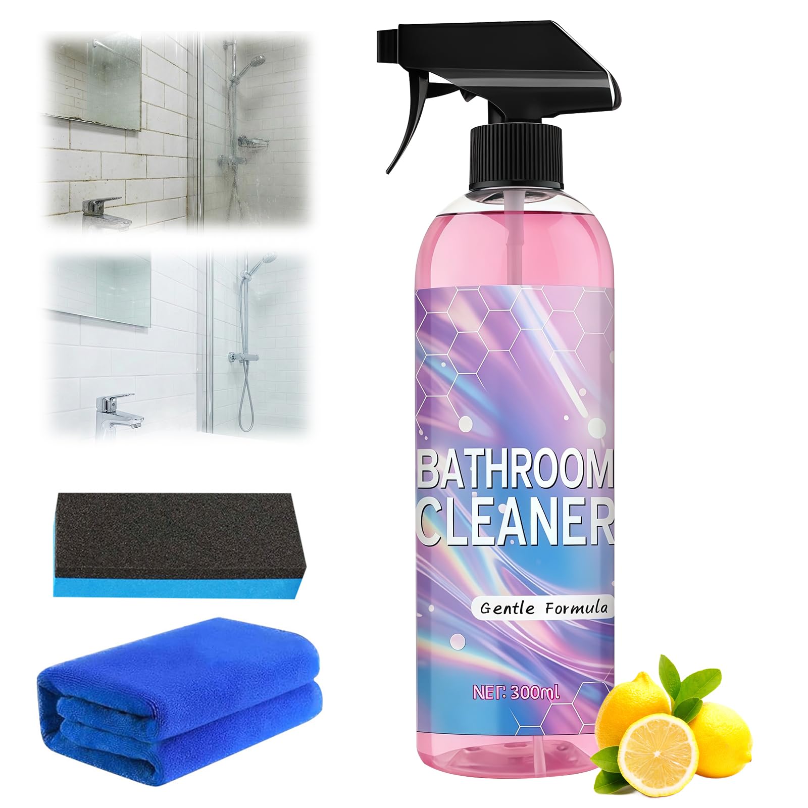 jioijioi Bathroom Descaler Foam Cleaner,Powerful Pink Bathroom Cleaner Spray,Bathroom Descaler Cleaner,Stubborn Stains Cleaner,All-Purpose Bathrooms Descaler Foam Spray(300ml)