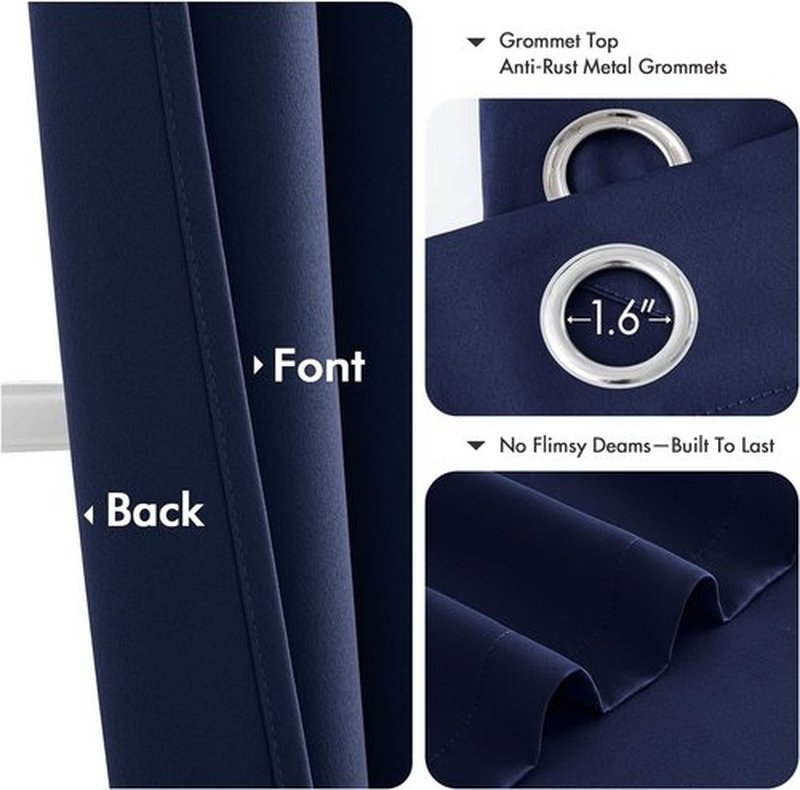MIULEE Navy Blue Blackout Curtains - Thermal Insulated Room Darkening Drapes | 86-Inch Long, 2 Panels