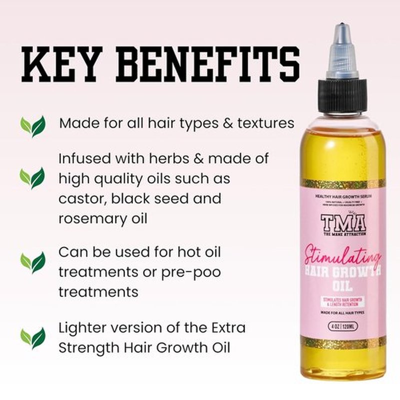 Mane Attraction Hair Oil - Stimulating Hair Growth & Moisture Sealing - 4 Fl Oz, Infused with Rosemary, Castor & Black Seed Oils