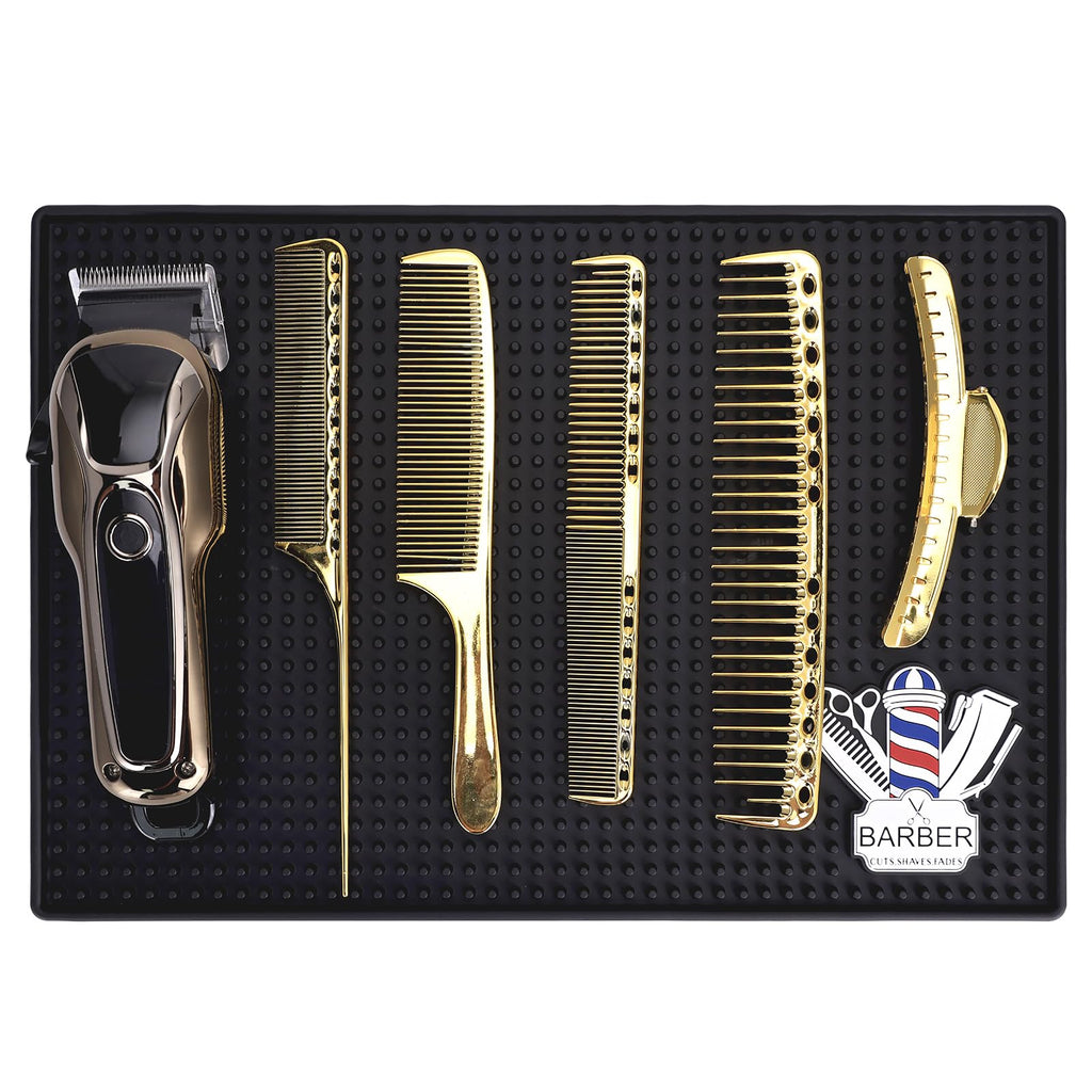 Barber Mat for Clippers Non-Slip Thickened Silicone Non-Slip Mat | Barber Shop Home Counter Workstation Organizer Mat for Scissors, Trimmers, Clippers, Hair Cards, Combs, Razors, etc (13.5*9.5 Inch)
