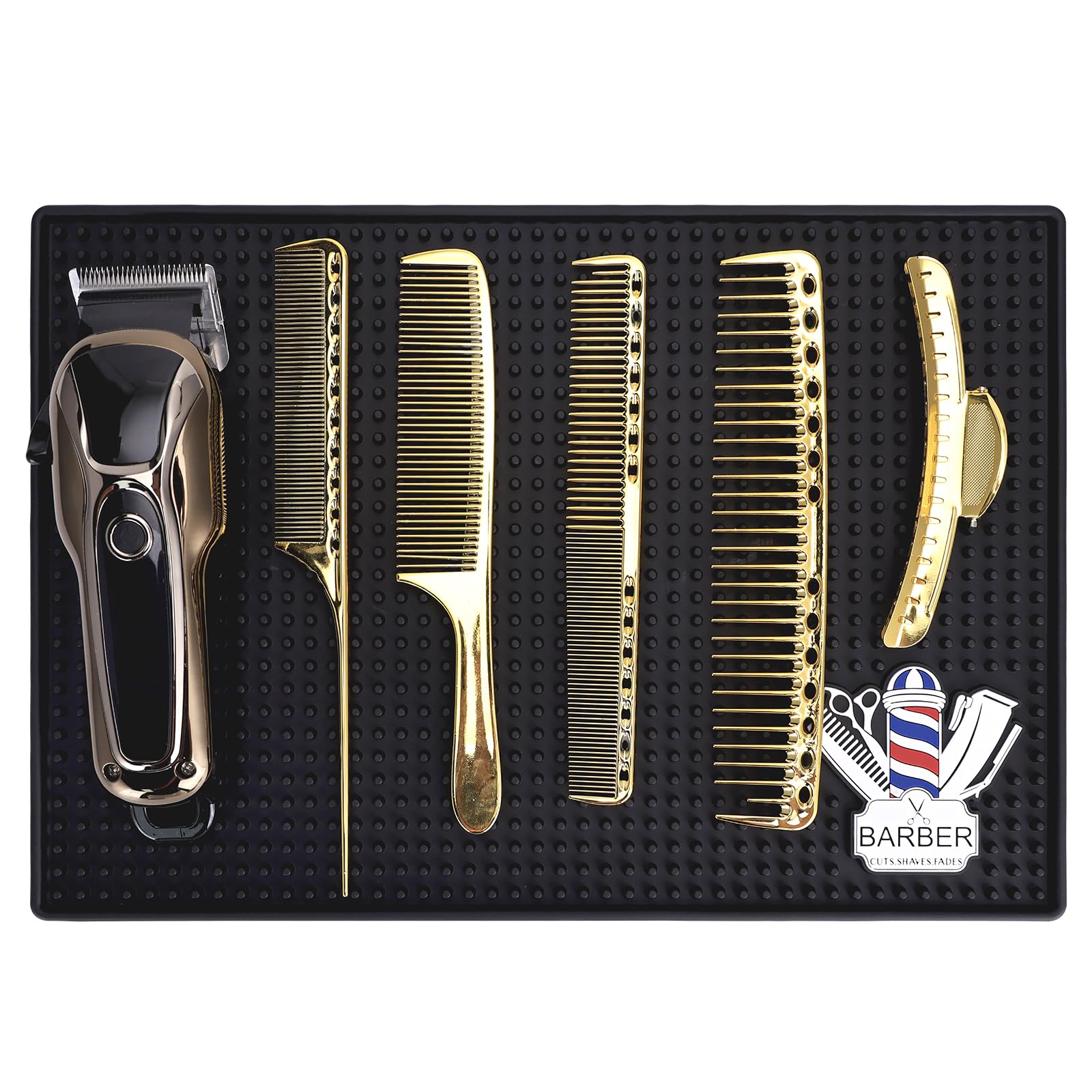 Barber Mat for Clippers Non-Slip Thickened Silicone Non-Slip Mat | Barber Shop Home Counter Workstation Organizer Mat for Scissors, Trimmers, Clippers, Hair Cards, Combs, Razors, etc (13.5*9.5 Inch)