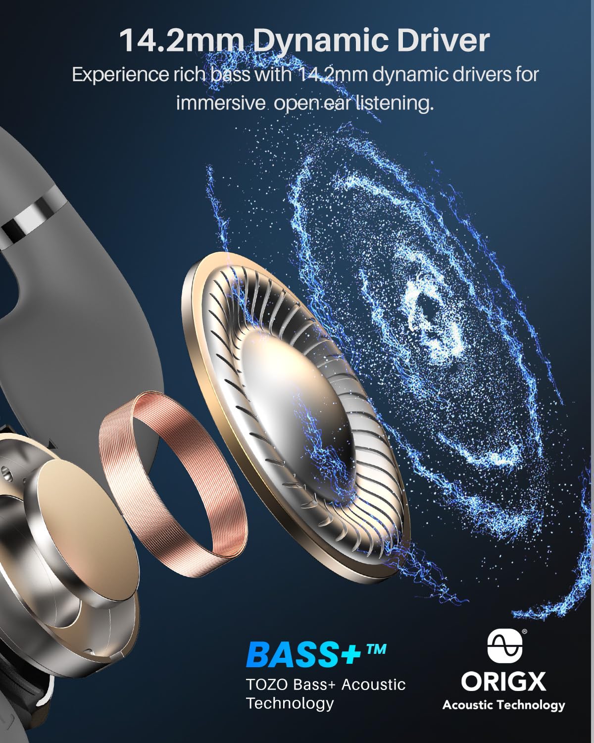 TOZO OpenWear Open Ear Earbuds, AI Translation Earbuds Real Time 145+ Languages, 60H Translator Ear Buds Audifonos Traductores Inglés Español, Bluetooth Headphones 5.4 with Smart Display for Office