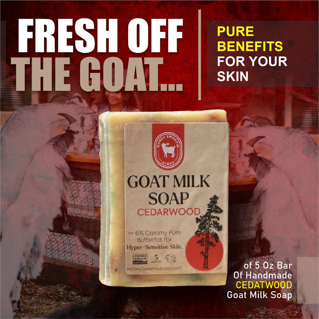 Honey Sweetie Acres Cedarwood Goat Milk Soap - Handmade 5 oz Bar, Made with Natural Ingredients, Moisturizing & Gentle, Made in the USA