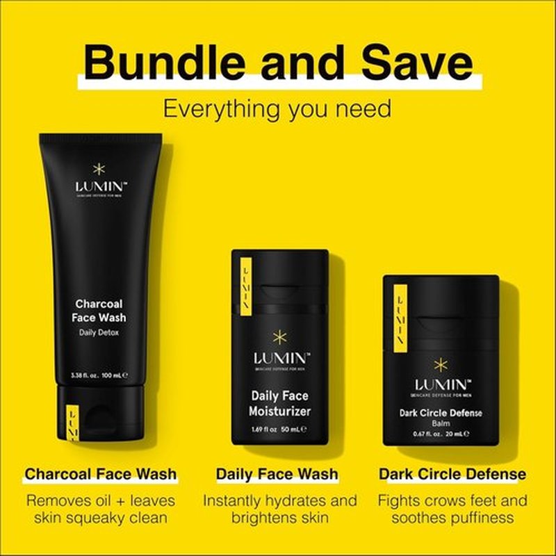 Lumin No Baggage Trio - Skincare Kit for Fine Lines & Dark Circles | Charcoal Face Wash, Moisturizer & Balm