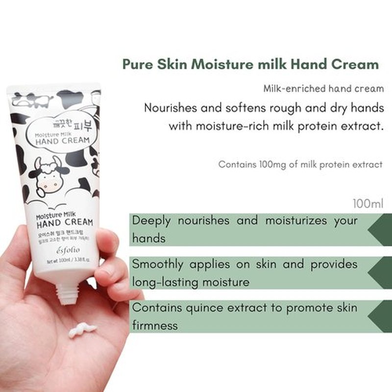 Esfolio Pure Skin Moisture Milk Hand Cream - Hydrating & Nourishing Formula for Soft, Smooth Hands (3.38 OZ)