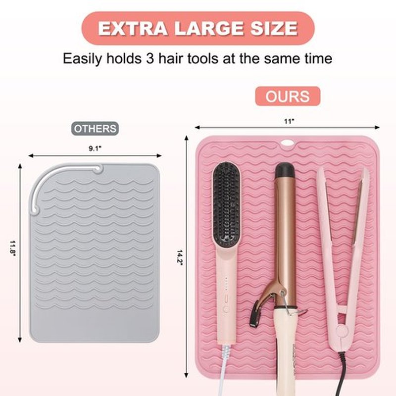 Arsmonjeal Oversize Silicone Heat Resistant Mat for Curling Irons, Hair Straighteners, Flat Irons and Hot Hair Styling Tools, Portable Wrap Pad Cover for Vanity, Travel, Salon(14.2" x 11.0")